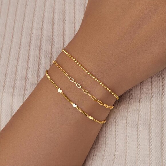 Gold-Style 08 Dainty Stack Beaded, Heart,Rope Bracelets Jewelry Gifts for Women - Picture 3 of 8